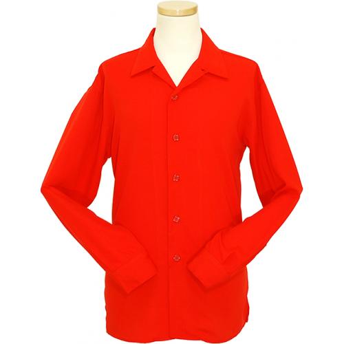 Pronti Solid Red Long Sleeve Microfiber Casual Shirt S247-30